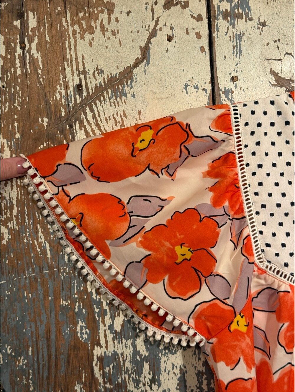 NWT THML boho orange floral print peasant blouse Women's size Medium - Picture 4 of 6